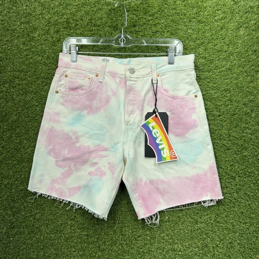 Levis 501 '93 Pride Tie Dye Shorts Mens 29 Buttonfly Frayed Hem MSRP $69.50 NWT